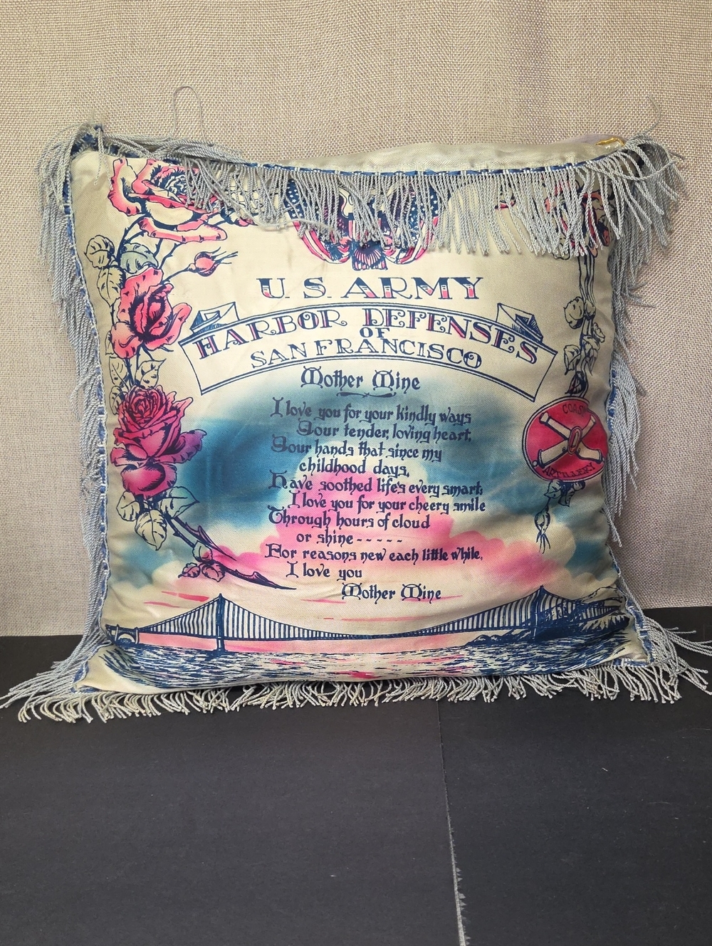 Vtg US Army Sweetheart " Mother Mine" Pillow Sham.